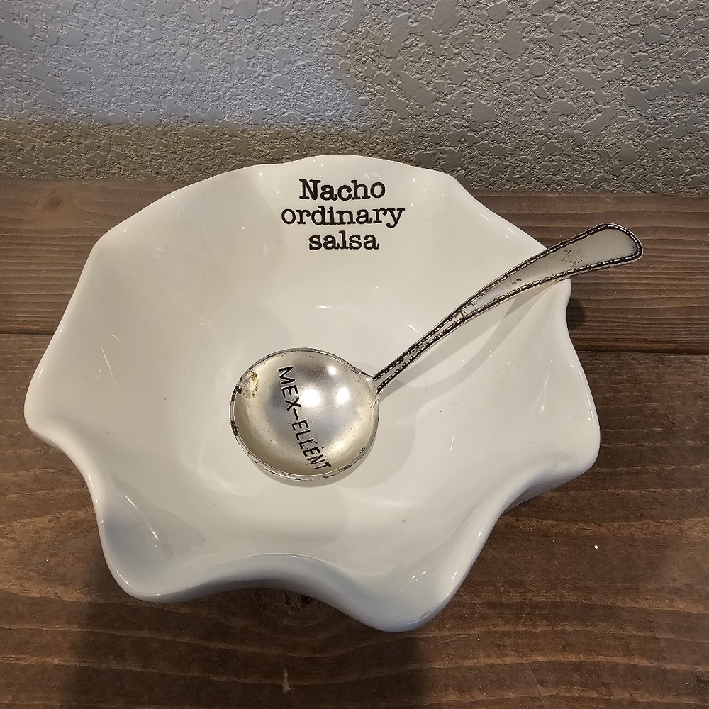 Mud Pie Ceramic Salsa Bowl And Spoon